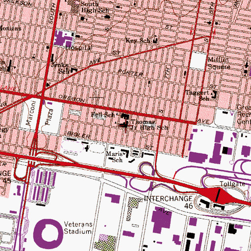 Topographic Map of Thomas Junior High School, PA