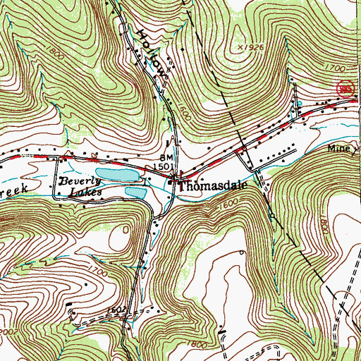 Topographic Map of Thomasdale, PA