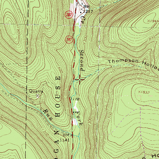 Topographic Map of Thompson Hollow, PA