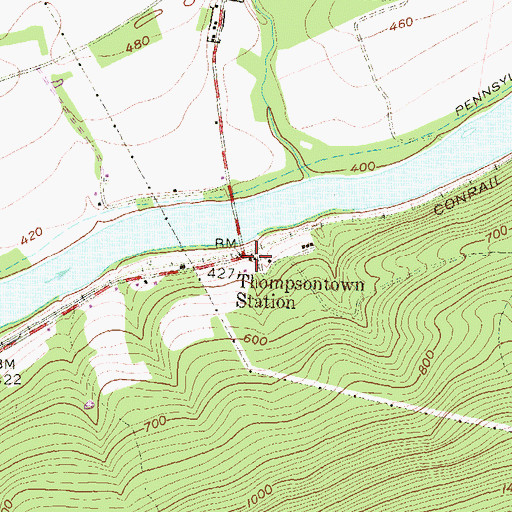 Topographic Map of Thompsontown Station, PA