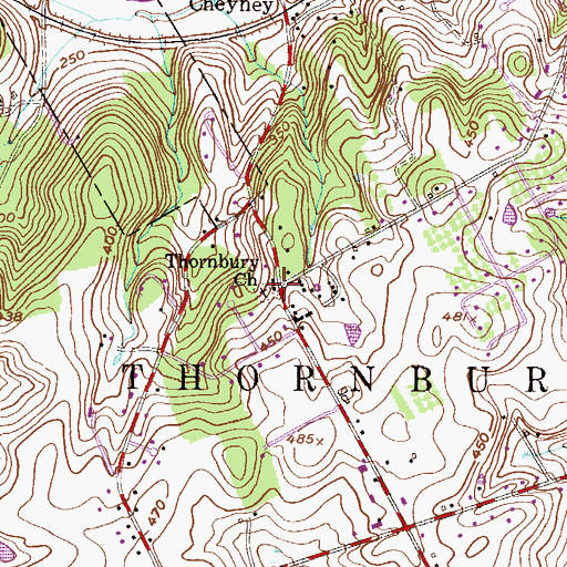Topographic Map of Thornbury Church, PA