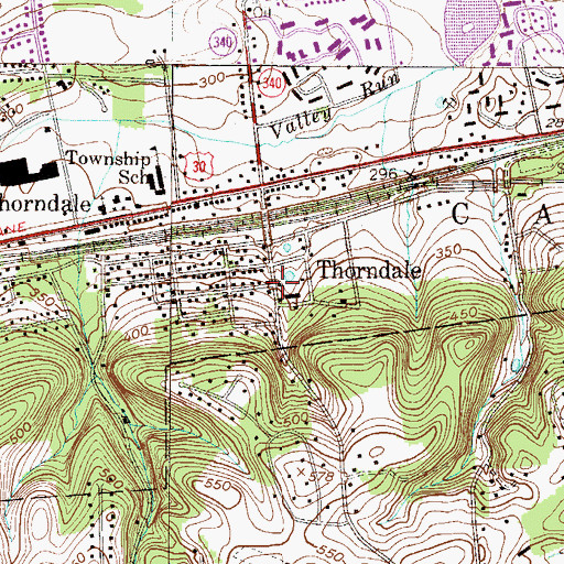 Topographic Map of Thorndale, PA