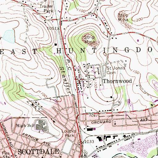 Topographic Map of Thornwood, PA