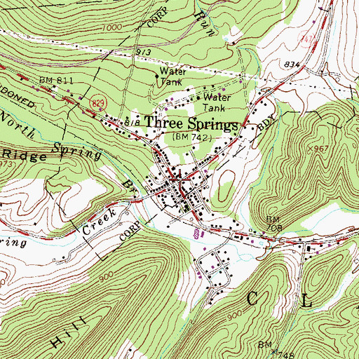 Topographic Map of Three Springs, PA