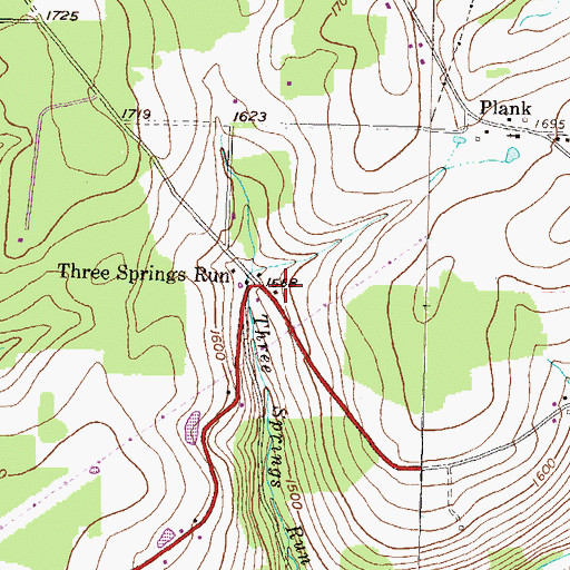 Topographic Map of Three Springs Run, PA