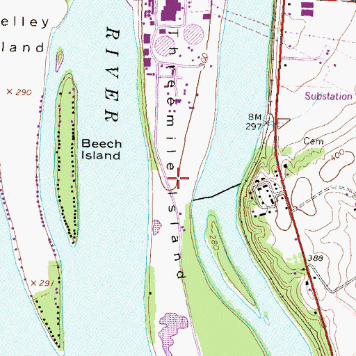 Topographic Map of Threemile Island, PA