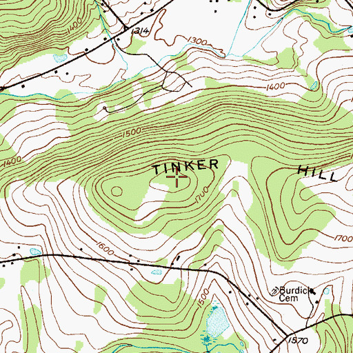 Topographic Map of Tinker Hill, PA