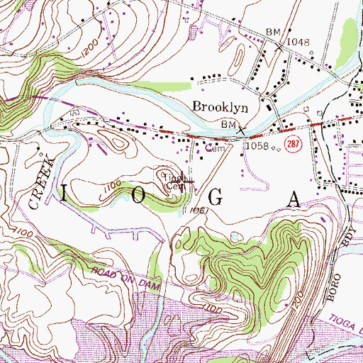 Topographic Map of Evergreen - Tioga Cemetery, PA