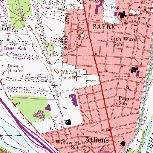 Topographic Map of Tioga Point Cemetery, PA