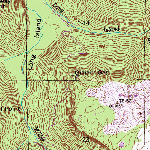 Topographic Map of Gilliam Gap, AL