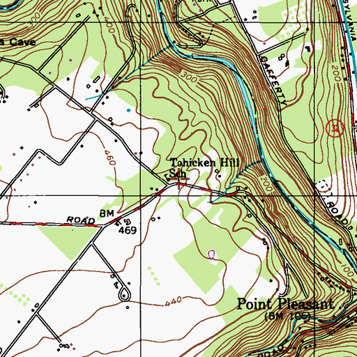 Topographic Map of Tohicken Hill School, PA