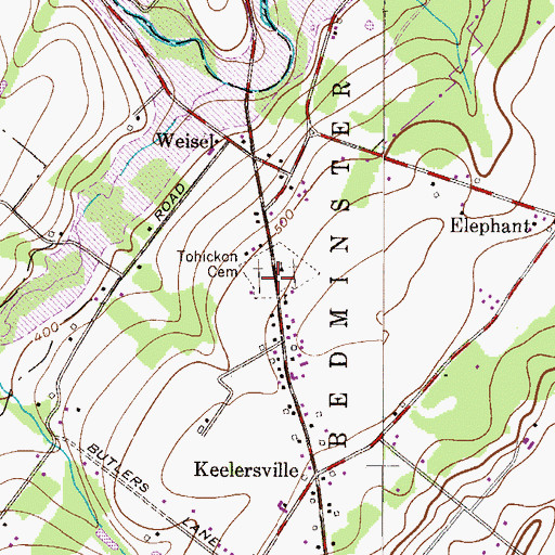 Topographic Map of Tohickon Cemetery, PA