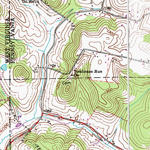 Topographic Map of Tomlinson Run Church, PA
