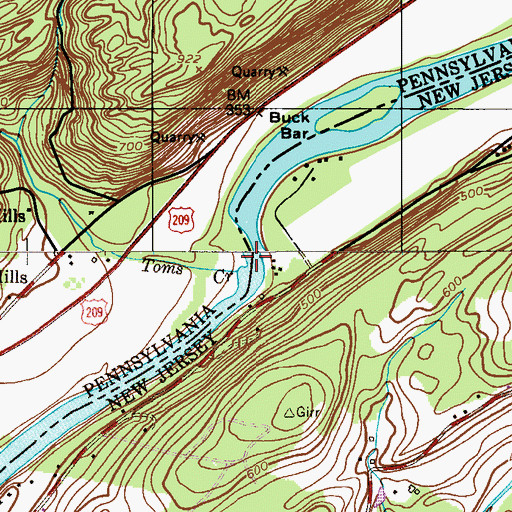 Topographic Map of Toms Creek, PA