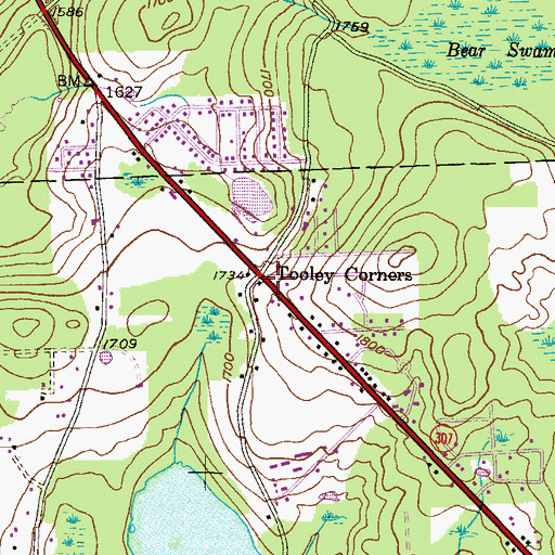 Topographic Map of Tooley Corners, PA