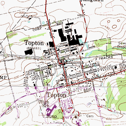 Topographic Map of Topton, PA