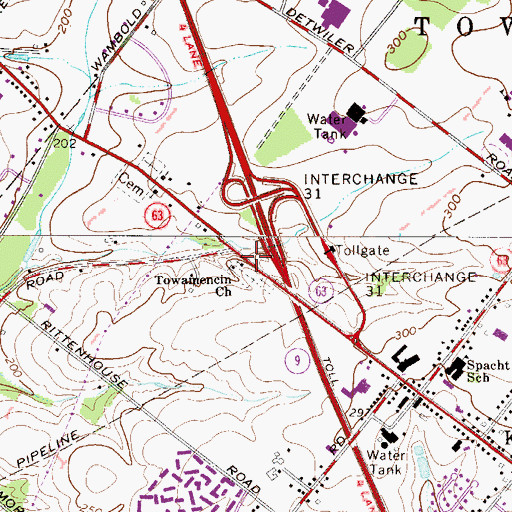 Topographic Map of Towamencin Church, PA