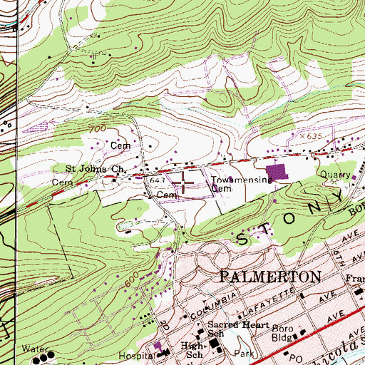 Topographic Map of Towamensing Cemetery, PA