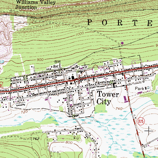 Topographic Map of Tower City, PA