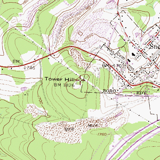 Topographic Map of Tower Hill, PA