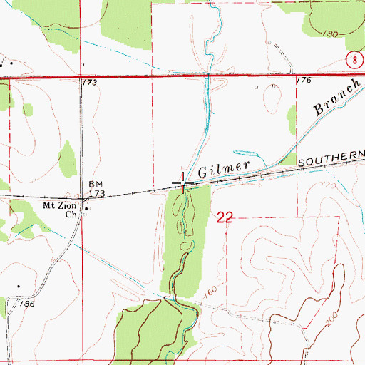Topographic Map of Gilmer Branch, AL