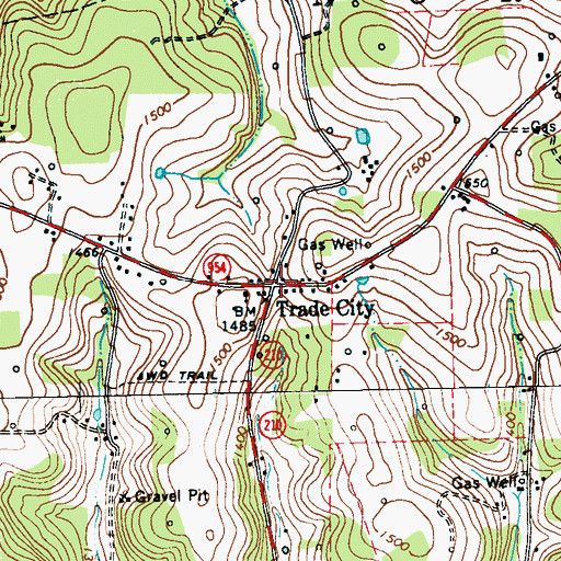 Topographic Map of Trade City, PA