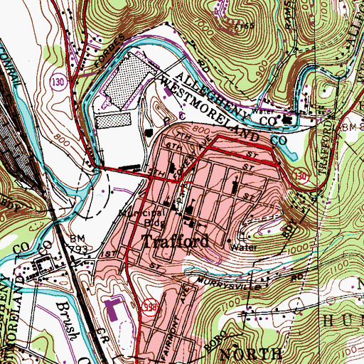 Topographic Map of Trafford, PA