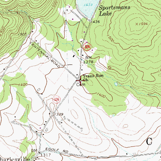 Topographic Map of Trans Run Church, PA