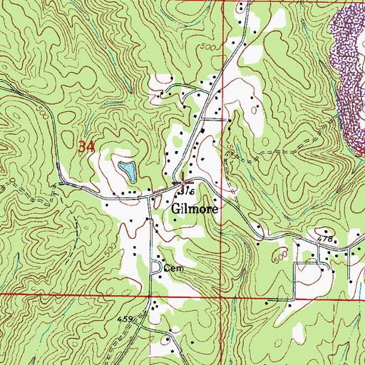 Topographic Map of Gilmore, AL