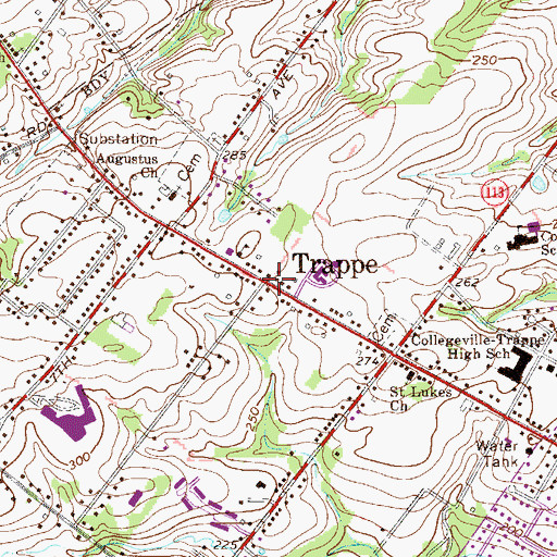 Topographic Map of Trappe, PA