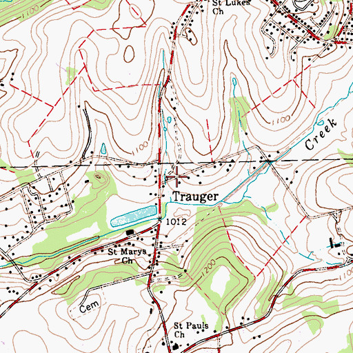 Topographic Map of Trauger, PA
