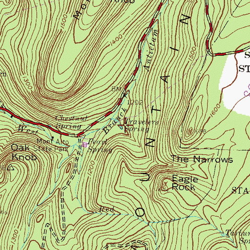 Topographic Map of Travelers Spring, PA