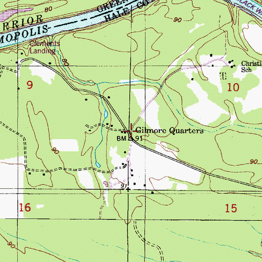 Topographic Map of Gilmore Quarters, AL