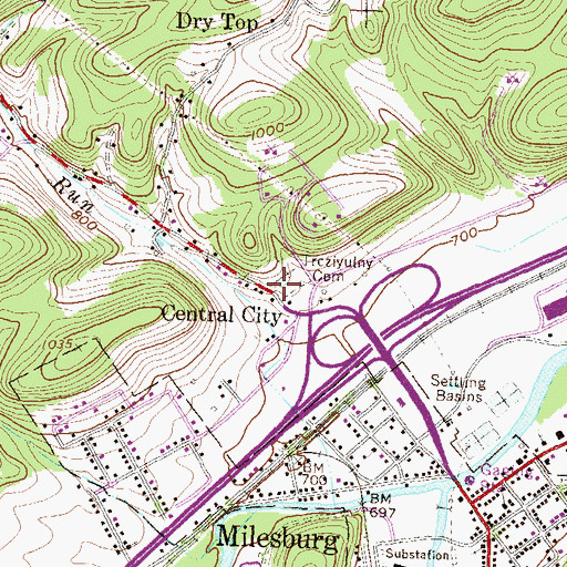 Topographic Map of Trcziyulny Cemetery, PA