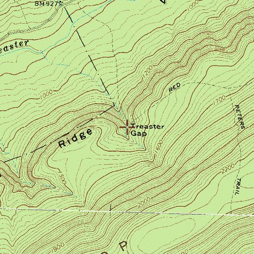 Topographic Map of Treaster Gap, PA