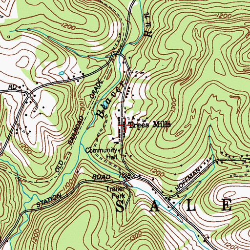 Topographic Map of Trees Mills, PA
