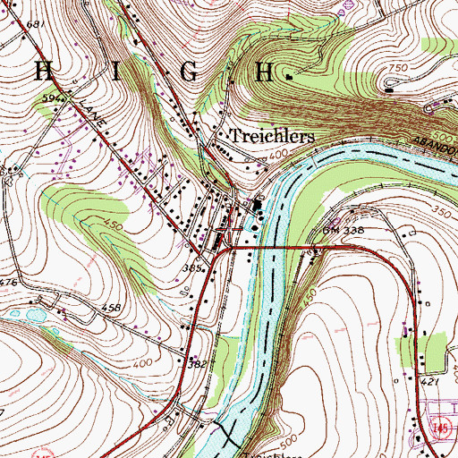 Topographic Map of Treichlers, PA