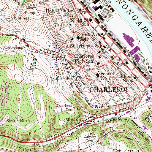 Topographic Map of Tri-Cities Reservoir, PA