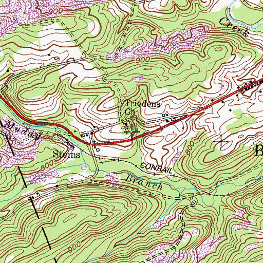 Topographic Map of Triedens Church, PA