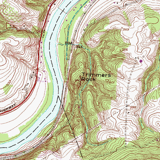 Topographic Map of Trimmers Rock, PA