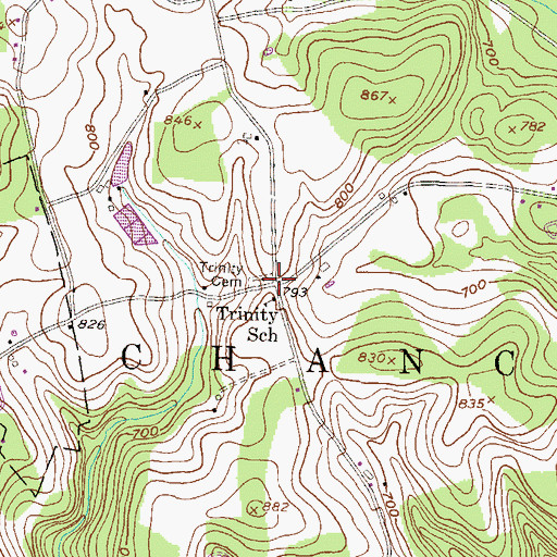 Topographic Map of Trinity Cemetery, PA