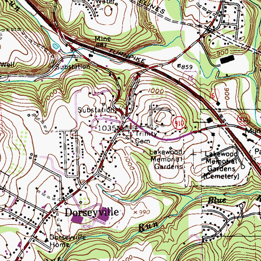 Topographic Map of Trinity - Dorseyville Cemetery, PA