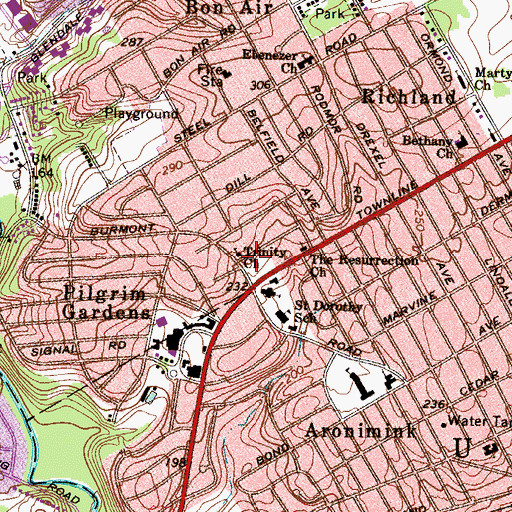 Topographic Map of Trinity Church, PA