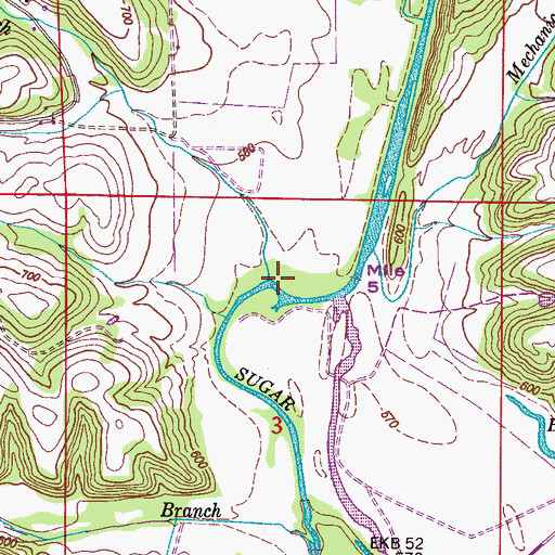 Topographic Map of Gin Branch, AL