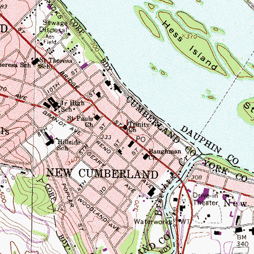 Topographic Map of Trinity Church, PA