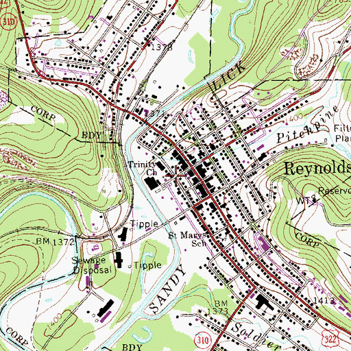 Topographic Map of Trinity Church, PA