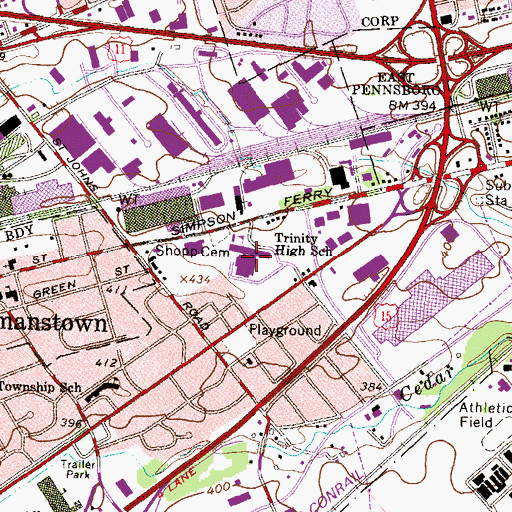 Topographic Map of Trinity High School, PA