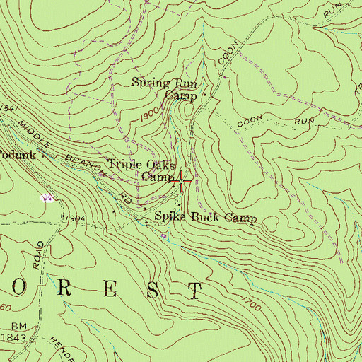 Topographic Map of Triple Oaks Camp, PA