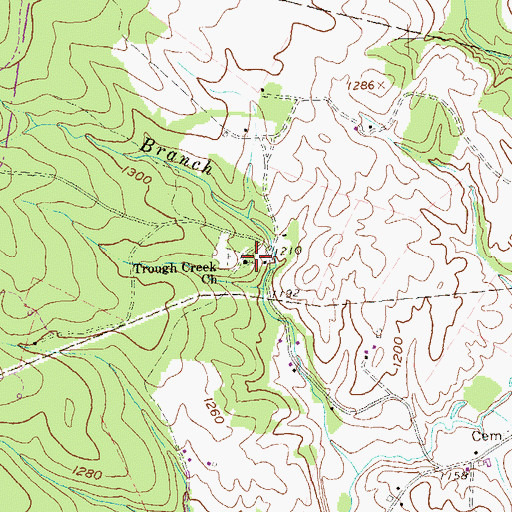 Topographic Map of Trough Creek Church, PA
