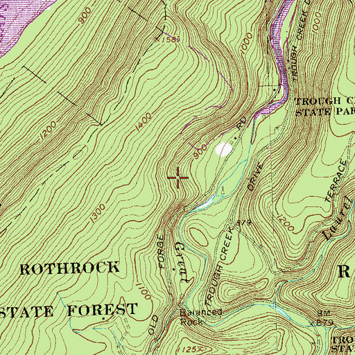 Topographic Map of Trough Creek State Park, PA